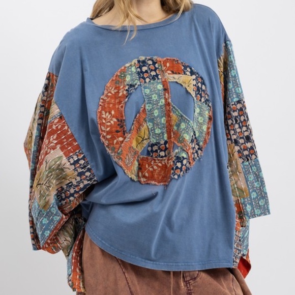 Boho Floral Print Peace Kantha Patchwork Poncho Top - Picture 5 of 7